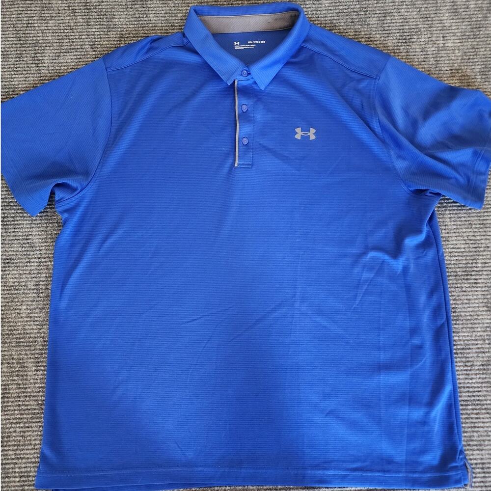 Under Armour Shirt Mens 3XL Polo Blue Heatgear Golf Loose Short Sleeve Active